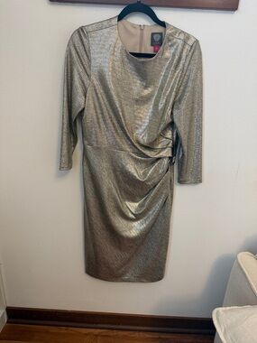 Vince Camuto Metallic Gold Draped Midi Dress